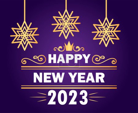 Photo for 2023 Happy New Year Holiday Abstract Vector Illustration Design Gold And White With Purple Background - Royalty Free Image