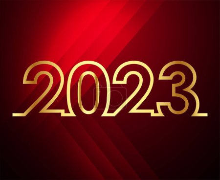 Foto de 2023 New Year Holiday Gold Abstract Vector Illustration Design With Red Gradient Background - Imagen libre de derechos