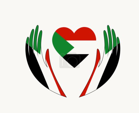 Foto de Bandera de Sudán Emblema del corazón con las manos Símbolo África país Diseño abstracto Vector ilustración - Imagen libre de derechos