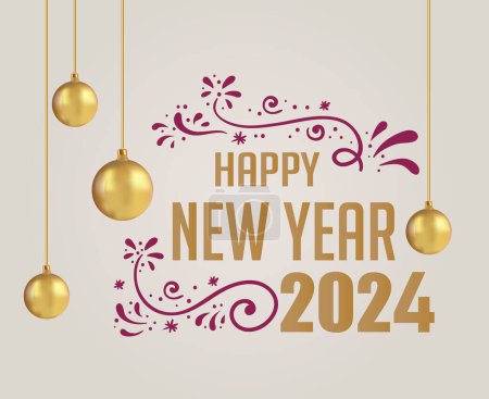 Téléchargez les photos : Bonne année 2024 abstraite or et violet logo illustration vectorielle de conception de symbole - en image libre de droit