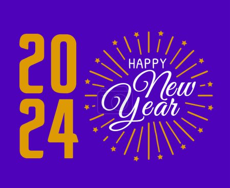 Foto de Feliz Año Nuevo 2024 Diseño abstracto del símbolo del logotipo amarillo y blanco Vector Ilustración con fondo púrpura - Imagen libre de derechos