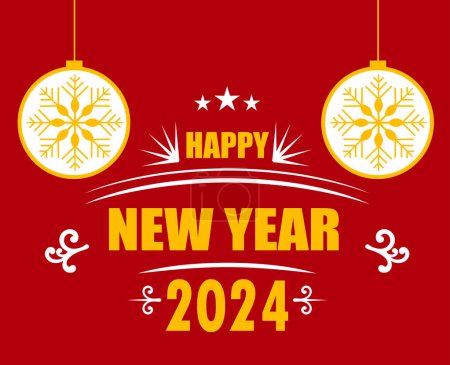 Foto de Ilustración abstracta del símbolo del logotipo del vector del diseño amarillo y blanco de 2024 Happy New Year Holiday con el fondo rojo - Imagen libre de derechos