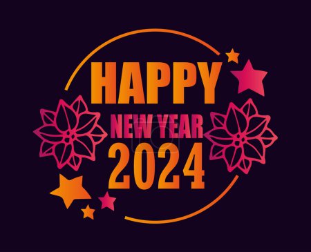 Foto de Feliz año nuevo vacaciones abstracto naranja y rosa diseño vectorial logotipo símbolo ilustración con fondo azul - Imagen libre de derechos