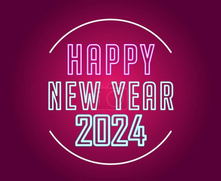Foto de Feliz año nuevo vacaciones abstracto neón cian y rosa diseño vector logotipo símbolo ilustración con fondo de gradiente rosa - Imagen libre de derechos