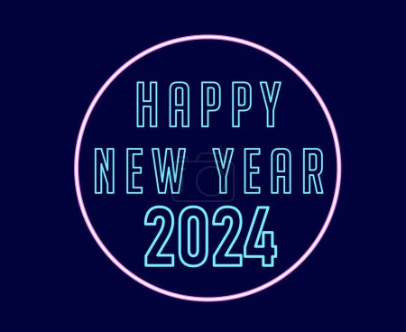 Foto de 2024 Feliz año nuevo abstracto Neon Design Holiday Vector Logo Symbol Ilustración con fondo azul - Imagen libre de derechos