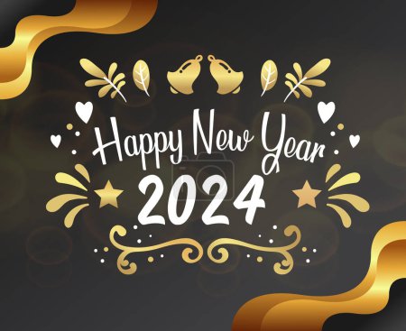 Foto de 2024 Feliz Año Nuevo Diseño de vacaciones Oro y blanco abstracto Vector Logo Símbolo Ilustración con fondo negro - Imagen libre de derechos