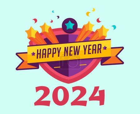 Photo for 2024 Happy New Year Holiday Design MultColor Abstract Vector Logo Symbol Illustration With Cyan Background - Royalty Free Image