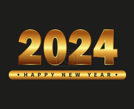 Foto de Feliz Año Nuevo 2024 Diseño de vacaciones Ilustración abstracta del símbolo del logotipo del vector del oro con fondo negro - Imagen libre de derechos