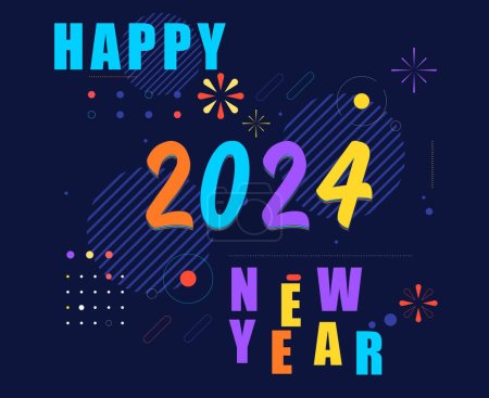 Foto de Feliz Año Nuevo 2024 Diseño de vacaciones Multicolor abstracto Vector Logo Símbolo Ilustración con fondo azul - Imagen libre de derechos