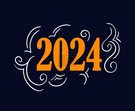 Foto de 2024 Año Nuevo vacaciones abstracto gráfico naranja y blanco diseño vector logotipo símbolo ilustración con fondo azul - Imagen libre de derechos