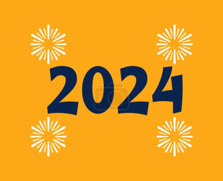 Foto de 2024 Año Nuevo vacaciones abstracto gráfico azul y blanco diseño vector logotipo símbolo ilustración con fondo amarillo - Imagen libre de derechos