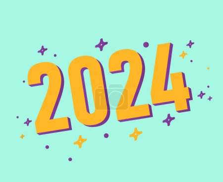 Foto de 2024 Feliz año nuevo vacaciones amarillo y púrpura diseño gráfico abstracto vector logotipo símbolo ilustración con fondo cian - Imagen libre de derechos