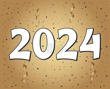 Foto de Feliz año nuevo 2024 vacaciones abstracto diseño gráfico vector logotipo símbolo ilustración con fondo de oro - Imagen libre de derechos