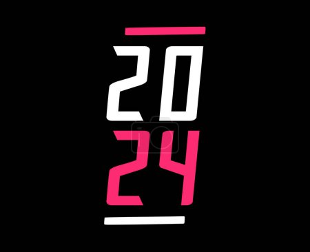 Foto de Feliz año nuevo 2024 vacaciones abstracto rosa y blanco diseño gráfico vector logotipo símbolo ilustración con fondo negro - Imagen libre de derechos
