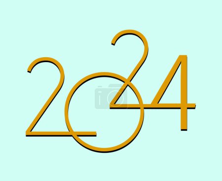 Photo for 2024 Happy New Year Abstract Yellow Graphic Design Vector Logo Symbol Illustration With Cyan Background - Royalty Free Image