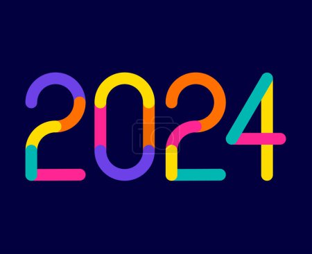 Téléchargez les photos : Illustration de symbole de logo vectoriel de conception graphique multicolore abstraite de nouvelle année 2024 avec fond bleu - en image libre de droit