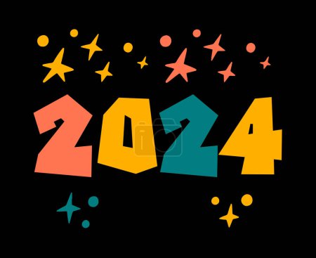 Foto de 2024 Feliz Año Nuevo Abstracto Multicolor Diseño Gráfico Vector Logo Símbolo Ilustración Con Fondo Negro - Imagen libre de derechos