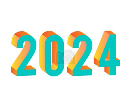 2024 Feliz Año Nuevo Resumen Cian Y Amarillo Diseño Gráfico Vector Logo Símbolo Ilustración