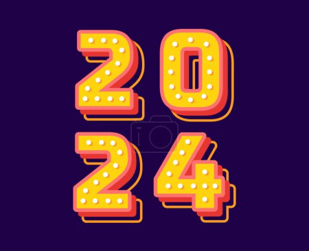 Foto de 2024 Feliz año nuevo abstracto amarillo y rosa diseño gráfico vacaciones vector logotipo símbolo ilustración con fondo púrpura - Imagen libre de derechos