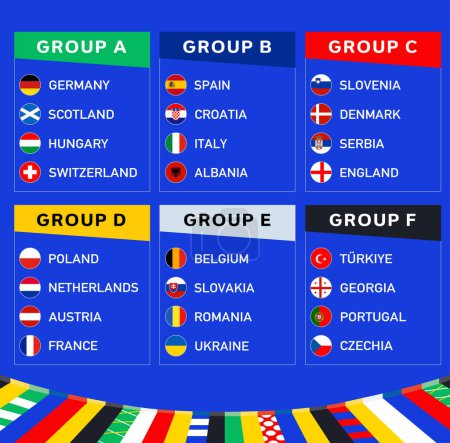 Foto de European Football 2024 Grupos Emblema Equipos Símbolo Diseño Resumen European Football Nations Países Vector illustration - Imagen libre de derechos