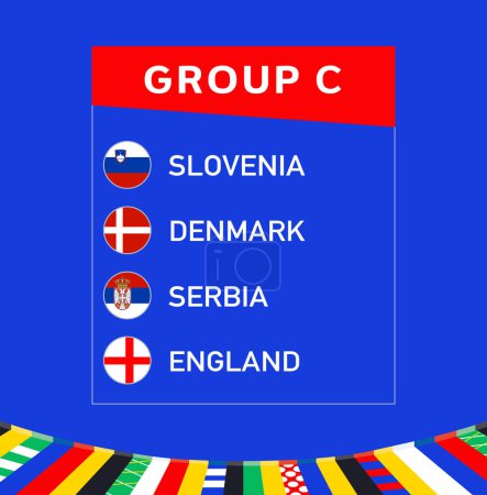 Téléchargez les illustrations : Nations européennes 2024 Équipes du groupe C Emblème Design abstrait Pays Symbole de football européen Illustration vectorielle du logo - en licence libre de droit