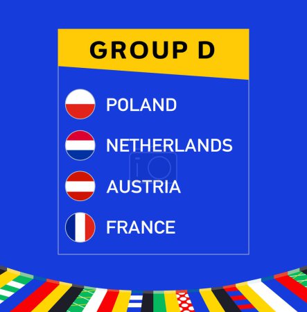 European Nations 2024 Grupo D Equipos Emblema Diseño abstracto Países Símbolo de Fútbol Europeo Logotipo Vector Ilustración