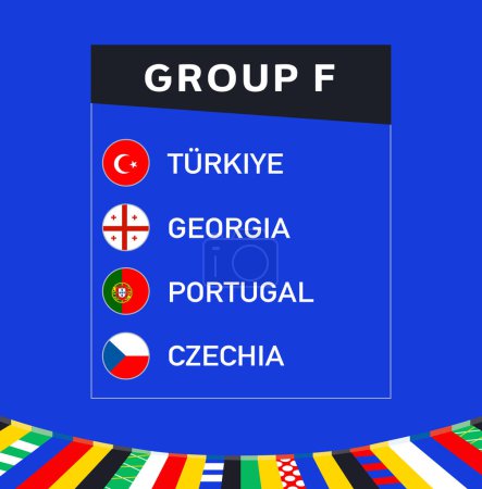 Europäische Nationen 2024 Gruppe F Teams Emblem Abstraktes Design Länder Europäisches Fußball Symbol Logo Vektor Illustration