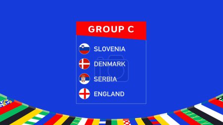 Téléchargez les illustrations : Nations européennes 2024 Groupe C Équipes Emblème Design Résumé Pays Symbole de football européen Logo Illustration vectorielle - en licence libre de droit