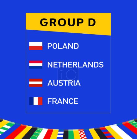 European Nations 2024 Grupo D Equipos Banderas Diseño abstracto Países Símbolo de Fútbol Europeo Logotipo Vector Ilustración