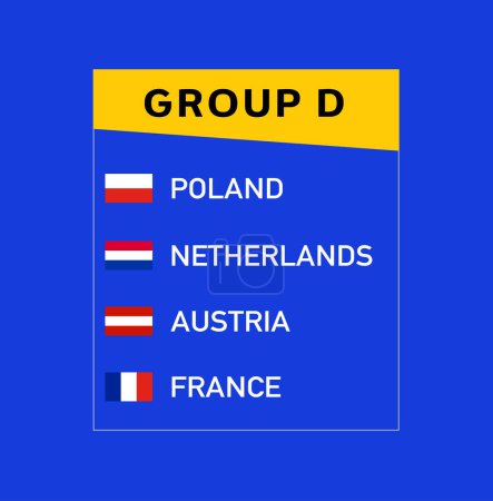 European Nations 2024 Grupo D Equipos Banderas Diseño Países abstractos Símbolo de fútbol europeo Logotipo Vector Ilustración