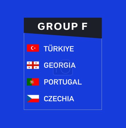Nations européennes 2024 Groupe F Equipes Drapeaux Design Résumé Pays Symbole de football européen Logo Illustration vectorielle