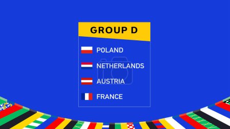 European Nations 2024 Group D Flags Design Abstract Teams Countries European Football Symbol Logo Vector Illustration