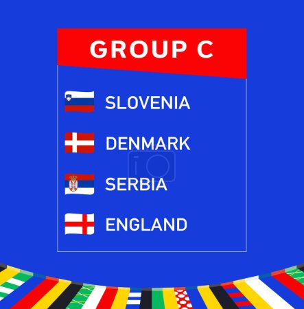 European Nations 2024 Group C Ribbon Flags Abstract Design Teams Countries European Football Symbol Logo Vector Illustration