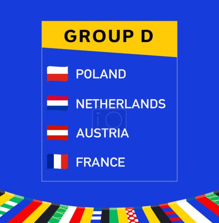 European Nations 2024 Group D Ribbon Flags Abstract Design Teams Countries European Football Symbol Logo Vector Illustration