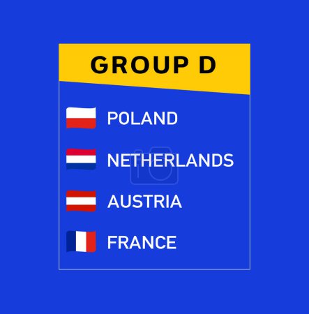 European Nations 2024 Grupo D Cinta Banderas Diseño Equipos Resumen Países Símbolo de Fútbol Europeo Logotipo Vector Ilustración