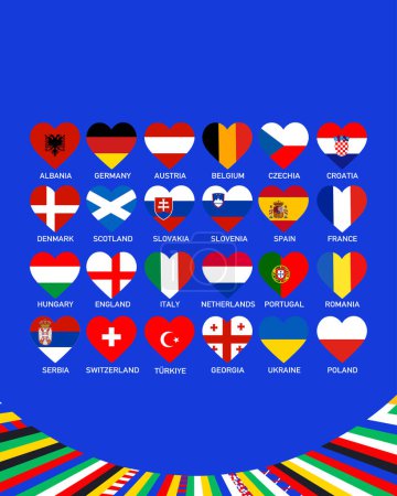 Foto de Fútbol Europeo 2024 Banderas Corazón Diseño abstracto Equipos Naciones Símbolo Fútbol Europeo Países Vector illustration - Imagen libre de derechos