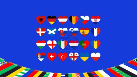 Photo for European Football 2024 Flags Heart Design Abstract Symbol European Football Nations Teams Countries Vector illustration - Royalty Free Image