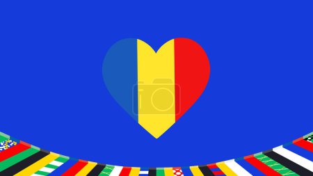 Rumania Bandera Corazón Naciones Europeas 2024 Equipos Países Alemania Europea Símbolo de Fútbol Logo Diseño Vector Ilustración