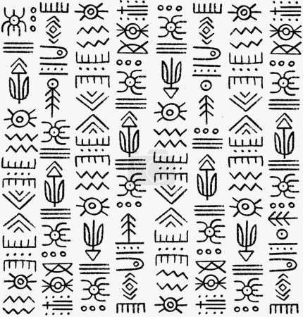 Magic symbols seamless pattern, black-white signs - Archaic gothic folk art. Ethnic background. Magic and magical art. Pagan signs. . High-quality illustration