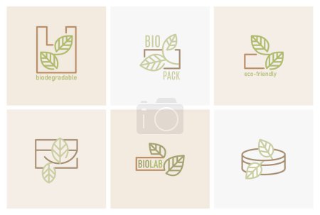 Eco box with green leaf icon. Biodegradable, compostable packaging. Eco friendly material production. Nature protection concept. Editable strokes. Vector illustration