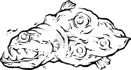 Téléchargez les illustrations : Crazy Weird Fish Monster, motif noir et blanc, gribouillis créatifs, art bizarre. Illustration vectorielle - en licence libre de droit