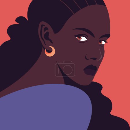 Illustration for The portrait of an African envy and jealousy young woman. Emotional face. Avatar. Vector flat illustration - Royalty Free Image