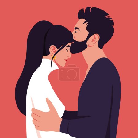 Téléchargez les illustrations : Un homme embrassant une jeune femme. Le couple heureux. Vue de profil. Illustration vectorielle en style plat - en licence libre de droit