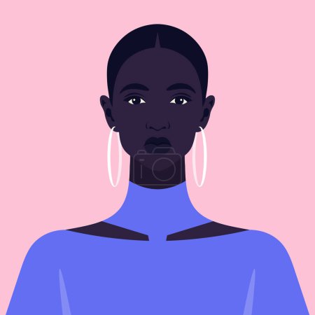 Ilustración de Un rostro de una triste mujer africana. Melancolía y depresión. Retrato de un adolescente. Ilustración plana vectorial - Imagen libre de derechos