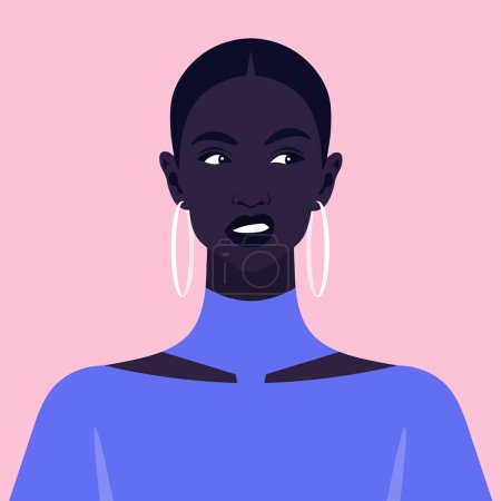Illustration for Disgust and discontent. A woman's face in a grimace. An unpleasant smell. Vector flat illustration - Royalty Free Image