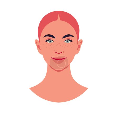 Téléchargez les illustrations : Le visage d'une jeune femme rousse aux taches de rousseur sur fond blanc. Dermatologie et cosmétologie. Illustration vectorielle plate - en licence libre de droit