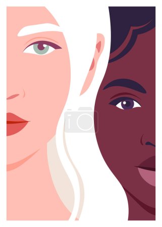 Portrait de deux jeunes femmes. Visages de mannequins de mode. Deux LGBTQ. Illustration vectorielle plate