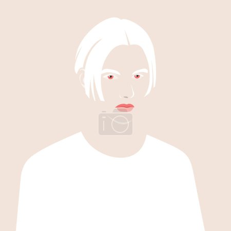 Portrait of a face of an albino man with white hair. Diversity. Fashion and beauty. Vector illustration in flat style