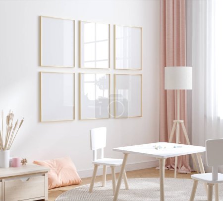 Foto de Simular el marco en el interior del dormitorio de la muchacha de color cálido, 3D render - Imagen libre de derechos