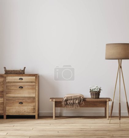 Photo for Wall mockup in farmhouse room interior, 3d render - Royalty Free Image